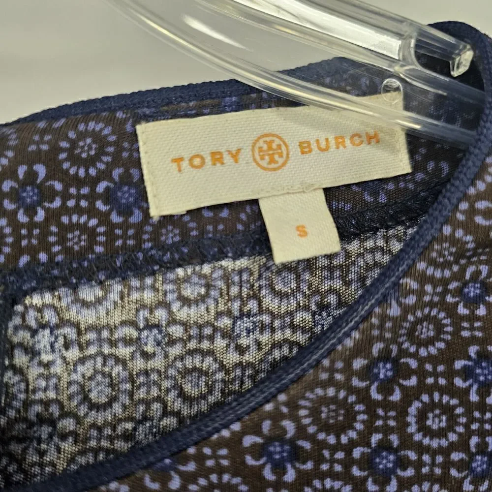 Tory Burch Flavia Blue Multicolored Long Sleeve Silk Dress Size Small